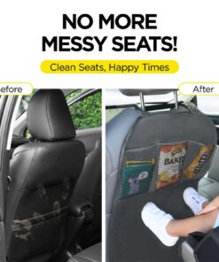lebogner Back Seat Cover For Kids + 3 Pocket Storage Organizer, 2 Pack X-Large Multifunctional Kick Mats Backseat Protector, Car Seat Back Protectors For Vehicles To Protect From Dirt & Scuffs, Grey Kick Mats + 3 Organizers Pockets 11 71s2r4ZuL 1