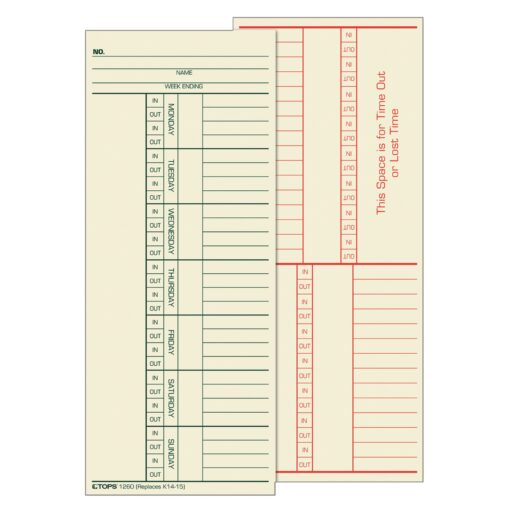 TOPS 1260 Time Card for Cincinnati, Named Days, Two-Sided, 3 3/8 x 8 1/4 (Box of 500)