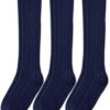 Jefferies Socks Girls 7-16 School Uniform Acrylic Cable Knee High 3 Pair Pack Medium Navy