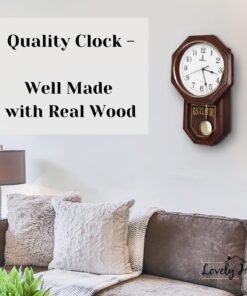 Pendulum Wall Clock - Regulator Clock - Wooden Schoolhouse Wall Clock with Pendulum - Wood Pendulum Clock Battery Operated - Decorative Wall Clocks for Living Room Decor, Home, Office and Gift 18x11 25 71s5dtM7j4L