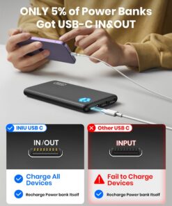 INIU Portable Charger, Slimmest 10000mAh 5V/3A Power Bank, USB C in&out High-Speed Charging Battery Pack, External Phone Powerbank Compatible with iPhone 15 14 13 12 11 Samsung S22 S21 Google iPad etc Black 26 71s66p1EvBL