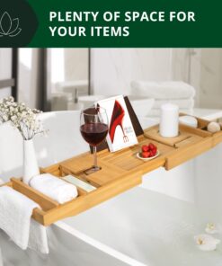 ROYAL CRAFT WOOD Luxury Bathtub Caddy Tray, One or Two Person Bath and Bed Tray, Bonus Free Soap Holder (Natural Bamboo Color) (Natural) Natural (Classic) 29 71s7DRen7UL