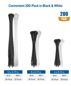 Alternative view of Cable Matters Assorted Zip Ties - 200-Pack 6, 8, 12-Inch Nylon Cable Ties for Indoor & Outdoor Use - Self-Locking Wire Ties in Black & White