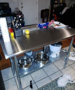 GRIDMANN Stainless Steel Kitchen Prep Table 48 x 24 Inches with Backsplash & Under Shelf, NSF Commercial Work Table for Restaurant and Home 48 in Long x 24 in Deep 49 71sADf9XX6L