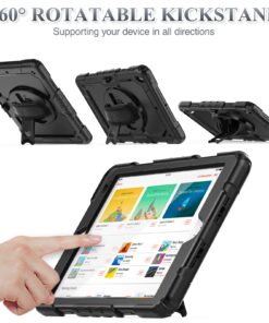 SEYMAC stock iPad 9th/ 8th/ 7th Generation Case 10.2’’, Shockproof with Screen Protector Pencil Holder 360° Rotating Hand Strap &Stand, for 10.2 inch 2021/2020/2019 (Black) Black+Back 39 71sBN87cwgL
