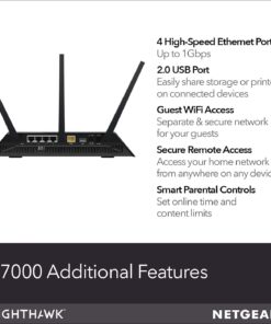 NETGEAR Nighthawk Smart Wi-Fi Router (R7000) - AC1900 Wireless Speed (Up to 1900 Mbps) | Up to 1800 Sq Ft Coverage & 30 Devices | 4 x 1G Ethernet and 2 USB ports | Armor Security 30 71sEvN7Gl4L