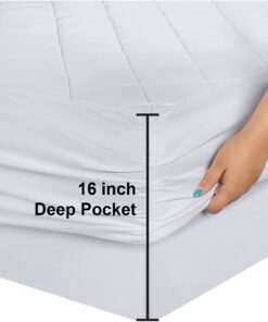 Utopia Bedding Quilted Fitted Mattress Pad (King) - Elastic Fitted Mattress Protector - Mattress Cover Stretches up to 16 Inches Deep - Machine Washable Mattress Topper White King 37 71sHSlVeipL