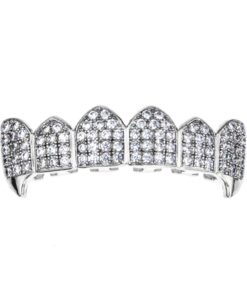 18k Gold Plated All Iced Out Diamond Grillz Luxury Rhinestone Mouth Teeth Grills Set with Extra Molding Bars Included (Gold) Silver 10 71sITuzCmUL