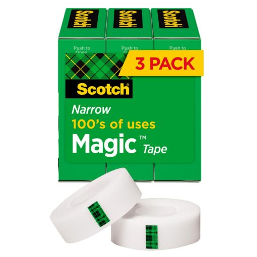 Scotch Magic Tape, Invisible, Repair Christmas Cards and Use as Holiday Gift Wrap Supplies for Christmas, 3 Tape Rolls 1/2 x 1296 inches