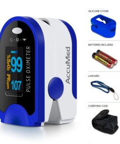 AccuMed Fingertip Pulse Oximeter, Sp02 Finger Blood Pulse Oxygen Monitor, w/Carrying case, Lanyard Silicon Case & Battery CMS-50D (Blue) 12 71sOBsrWUzL