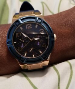 GUESS Women Stainless Steel Quartz Watch with Silicone Strap Blue/Blue/Rose Gold Tone/Blue 27 71sOSOPSqIL