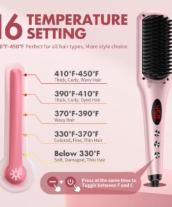 Enhanced Hair Straightener Heat Brush by MiroPure, 2-in-1 Ceramic Ionic Straightening Brush, Hot Comb with Anti-Scald Feature, Auto Temperature Lock & Auto-Off Function (Pink) 4 Piece Set Pink 29 71sSguagG L