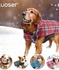 Kuoser Cozy Waterproof Windproof Reversible British Style Plaid Dog Vest Winter Coat Warm Dog Apparel for Cold Weather Dog Jacket for Small Medium Large Dogs with Furry Collar (XS - 3XL),Red M Medium (Pack of 1) Red 28 71sUhN4aM1S
