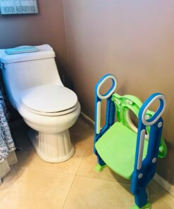 Potty Training Toilet Seat with Step Stool Ladder for Boys and Girls Baby Toddler Kid Children Toilet Training Seat Chair with Handles Padded Seat Non-Slip Wide Step (Blue Green) Blue+Green 75 71sUj4bIvSL