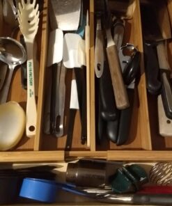 Seville Classics Bamboo Premium Organizer Storage Bins for Kitchen Silverware, Pantry, Closet, Office Desk, Pens, Utensils, Makeup, K Cup, Bamboo, Expandable Tray (5 Compartment) Expandable Tray (5 Compartment) 41 71sXKKPzPLL