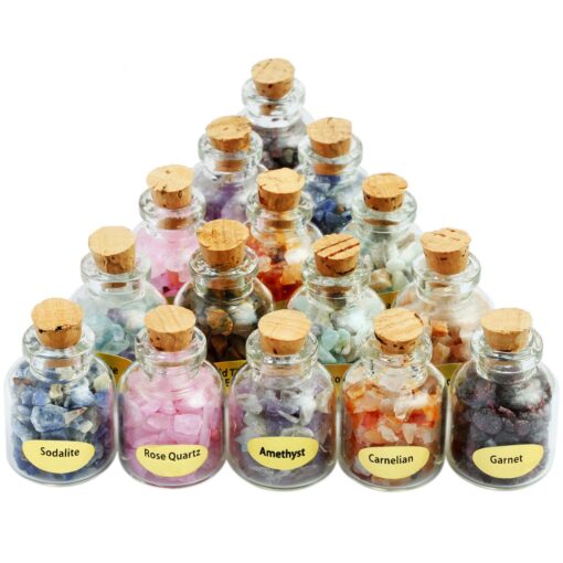 SUNYIK 9 Mini Gemstone Bottles Chip Crystal Healing Tumbled Gem Reiki Wicca Stones Set #1-9 Mini Bottles(vary Stone)