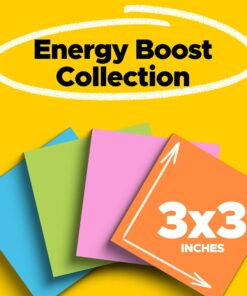 Post-it Super Sticky Notes, 3x3 in, 24 Pads, 2x the Sticking Power,Energy Boost Collection, Bright Colors (Orange, Pink, Blue, Green), Recyclable 33 71sdJBKlVLL
