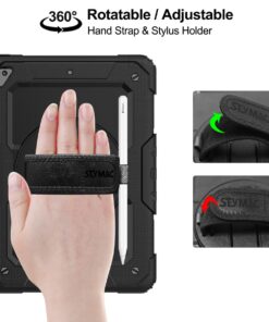 Alternative view of iPad 6th/5th Generation Case 9.7’’ with Screen Protector Pencil Holder [360 Rotating Hand Strap] &Stand, SEYMAC stock Drop-Proof Case for iPad 6th/5th/ Air 2/ Pro 9.7 (Black) Black+Back