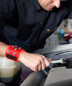 BYKES Magnetic Wristband for Holding Screws, Nuts, Nails and Bolts | Powerful Super Strong Magnetic Tool Wristband for Men and Women | Large Magnetic Wrist Tool Holder | Tool Gifts for Men | Red/Black 11 71shQ7sETML