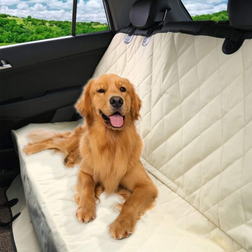 PET MAGASIN Durable Beige Pet Car Seat Cover Waterproof & Scratch Proof & Nonslip Backing & Hammock Style & Heavy Duty Back Seat Protector for Cars Trucks and SUVs