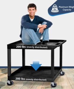 Offex 32" x 18" Mobile Multipurpose Utility Tub Cart with 2 Shelves and Push Handle - Black, Great for Warehouse, Garage and More 15 71skdxyF10L