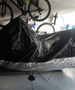 XYZCTEM All Season Black Waterproof Sun Motorcycle Cover,Fits up to 116" Motors (XXX Large & Lockholes) 116" Black & Silver 32 71so4n4KL 2