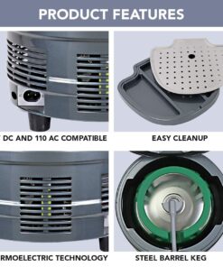 Koolatron KTB05BN 5L Mini Beer Cooler with Dual Taps for Gravity or Pressurized Top Dispensing Kegs, Includes 12V DC and 110V AC Adaptor, Black 16 71soGPQjOXL