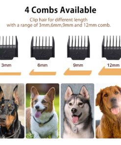 Maxshop Dog Grooming Kit, Low Noise Rechargeable Dogs Shaver Clippers Electric Quiet Dog Hair Trimmer for Dogs and Cats with Comb Guides Scissors Nail Kits (Gold Black) Gold Black 46 71sssBudCmL