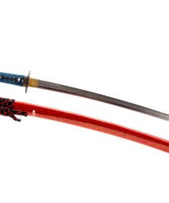 Alternative view of Handmade Sword - Battle Ready Samurai Katana Sword, Eagle Tsuba, Fully Hand Forged, 1045 Carbon Steel, Clay Tempered, Full Tang, Sharp, Red Scabbard, Blue Handle, Certificate