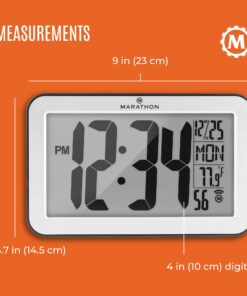 Marathon Atomic Wall Clock, Silver - Large 9-Inch Display - AM/PM or 24-Hour Time, 8 Time Zones, Indoor Temperature, Day & Date - Two AA Batteries Included Silver Brushed Steel + Round Edges Large, 9-Inch Display 22 71szY1GDL3L