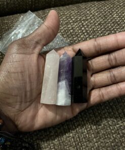 Healing Crystal Wands,2" Amethyst Crystal, Rose Quartz,Clear Quartz and Black Obsidian£¬6 Faceted Reiki Chakra Stones 4 pcs Pink,clear Quartz,black Obsidian,amethyst 2" Tall 51 71t0s39bo1L