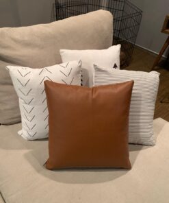 Woven Nook - Modern & Luxurious 18" x 18" Decorative Leather Throw Pillow Covers - Durable Quality & Machine Washable - 100% Polyester Faux Leather - Amaro Design - 4 Pack 18 x 18-Inch Amaro - Black, White, Tan, Grey, Brown, Neutral 42 71t1Le OKL 3