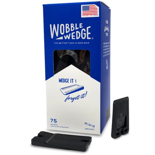 Wobble Wedges Rigid Plastic Shims, 75 Pack - MADE IN USA - Multi-Purpose Shim Wedges for Home Improvement & Work - Plastic Wedge, Table Shims, Toilet Shims, Furniture Levelers, & Leveling Feet - Black