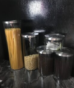 Balchy 5-Piece Canisters Sets with Silicone Seal Borosilicate Glass Jars Vacuum Seal for Tea Coffee Sugar Pop Flour Canister for Kitchen large 37 71t34DL7C3L