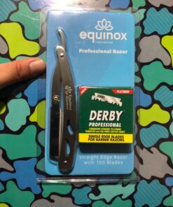 Equinox Professional Straight Edge Razor with 100 Single Derby Blades 100% Stainless Steel Razor and Blades - Close Shaving Men's Manual Shaver - Disposable Blades -Barber Straight Razor Kit - Silver Steel Razor W/ 100 Derby Blades 67 71t37tomJNL