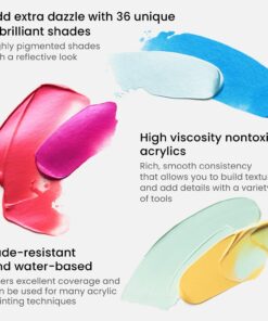 ARTEZA Metallic Acrylic Paint, Set of 36 Colors, 0.74 oz/22 ml Tubes with Storage Box, Rich Pigments, Non Fading, Non Toxic Paints for Artist & Hobby Painters, Art Supplies for Canvas Painting 36 x 22ml (0.74 fl oz) Metallic 24 71t3bnCEcZL
