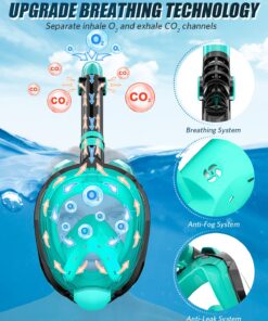 QingSong Full Face Snorkel Mask for Adults & Kids, Snorkeling Gear with Camera Mount, Foldable 180 Degree Panoramic View Snorkeling Set Anti-Fog Anti-Leak Black/Green S/M 18 71t52IWYxL