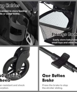 BABY JOY Baby Stroller, 2 in 1 Convertible Carriage Bassinet to Stroller, Pushchair with Foot Cover, Cup Holder, Large Storage Space, Wheels Suspension, 5-Point Harness (Black) Black 17 71t5W9BY4mL