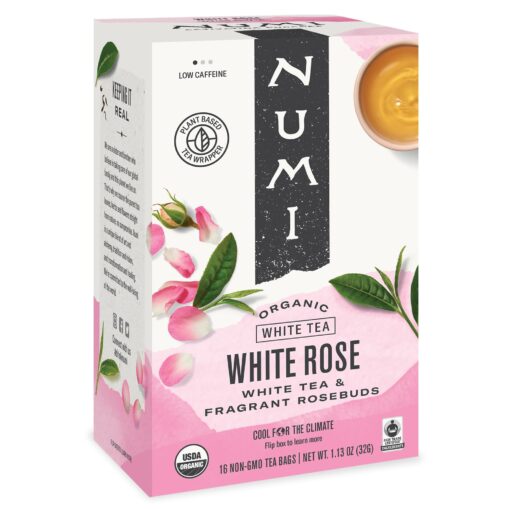 Numi Organic Tea White Rose, 16 Tea Bags (Pack of 6), Velvety White Tea & Fragrant Rosebuds, Low Caffeine