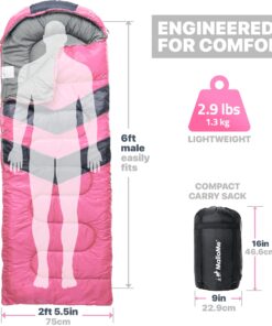 Alternative view of MalloMe Sleeping Bags for Adults Cold Weather & Warm - Backpacking Camping Sleeping Bag for Kids 10-12, Girls, Boys - Lightweight Compact Camping Gear Must Haves Hiking Essentials Sleep Accessories Single - 29.5in x 86.6" Blossom Pink