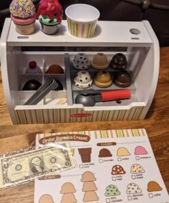 Melissa & Doug Wooden Scoop and Serve Ice Cream Counter (28 pcs) - Play Food and Accessories - Pretend Food Toys, Ice Cream Shop Toys For Kids Ages 3+ Scoop & Serve Ice Cream Counter 48 71t9OulVBSL