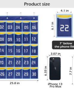 MISSLO Classroom Cell Phone Calculator Holder Numbered 30 Pockets Chart Hanging Wall Door Storage Organizer (Blue) 26 71tBp3UMV3L