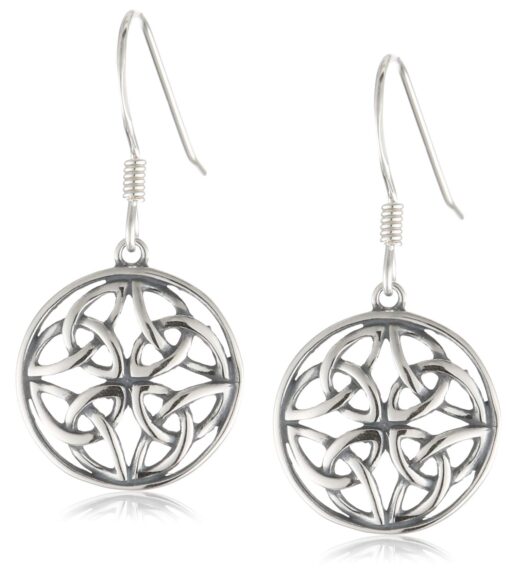 Amazon Collection Sterling Silver Celtic Knot Round Drop Wire Earrings