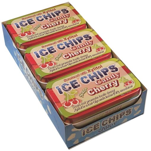 ICE CHIPS Xylitol Candy Tins (Sour Cherry, 6 Pack) - Includes BAND as shown Sour Cherry