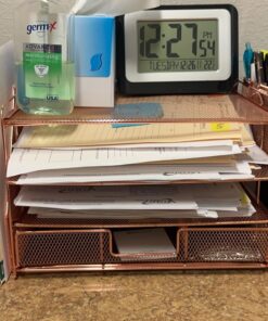 gianotter Paper Letter Tray Organizer with File Holder, 4-Tier Desk Accessories & Workspace Desk Organizers with Drawer and 2 Pen Holder for Office Supplies (Rose Gold) Rose Gold 30 71tI0JQdNnL