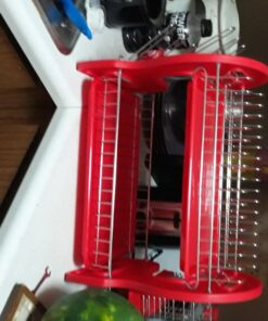 2 Tier Dish Drainer, By Home Basics (Red) Dish Rack For Kitchen Counter, With Cutlery Holder and Cup Slots Red 40 71tI7ekGdrL