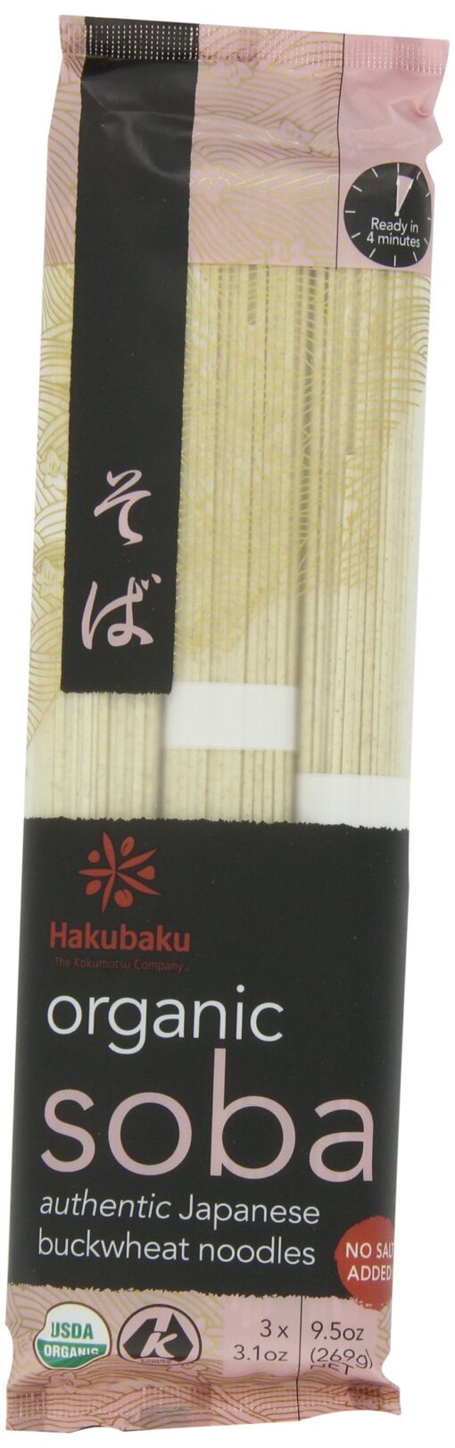 Hakubaku Organic Soba, Authentic Japanese Buckwheat Noodles, (no salt added), 3.1 Ounce (Pack of 24) 3.1 Ounce (Pack of 24)