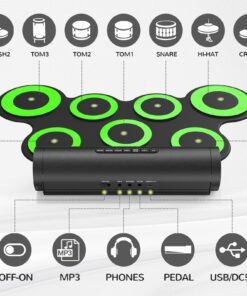 PAXCESS Electronic Drum Set, Roll Up Drum Practice Pad Midi Drum Kit with Headphone Jack Built-in Speaker Drum Pedals Drum Sticks 10 Hours Playtime,Great Holiday Birthday Gift for Kids green 30 71tKecmWQGL