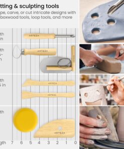 Arteza Pottery & Polymer Clay Tools, 42-Piece Sculpting Set, Steel Tip Tools with Wooden Handles, for Pottery Modeling, Smoothing, Carving & Ceramics 26 71tOssVgaLL