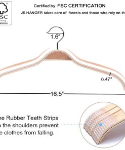 JS HANGER Lightweight Non Slip Wooden Hangers - 10 Pack Heavy Duty Wood Coat Hangers with Soft Stripes for Camisole, Jacket, Dress Clothes, Sweater, Natural Finish 23 71tOvt5BPvL